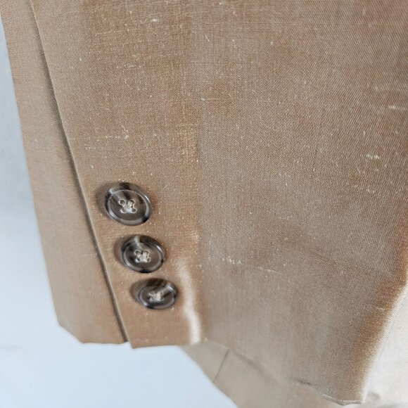 Linda Allard/Ellen Tracy SZ 10 100% Silk Shiny Tan Gold Blazer Designer Classic - Picture 5 of 13